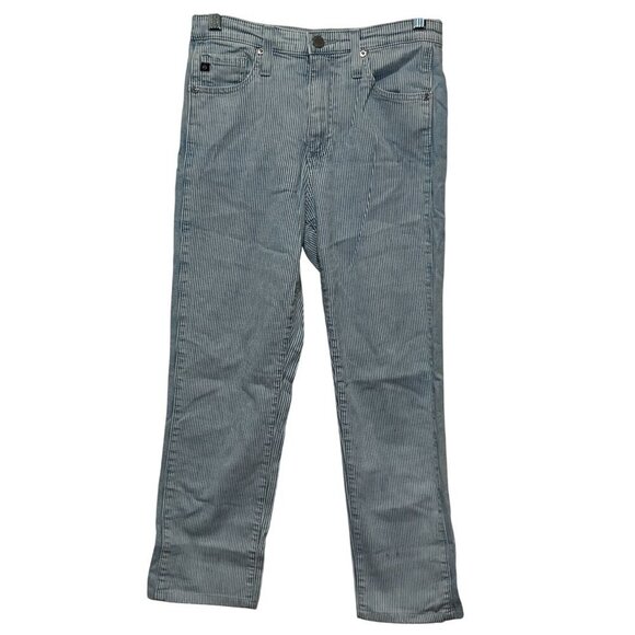 AG Adriano Goldschmied Blue/White Striped Straight Leg Jeans Women's Size 26R - Picture 1 of 10